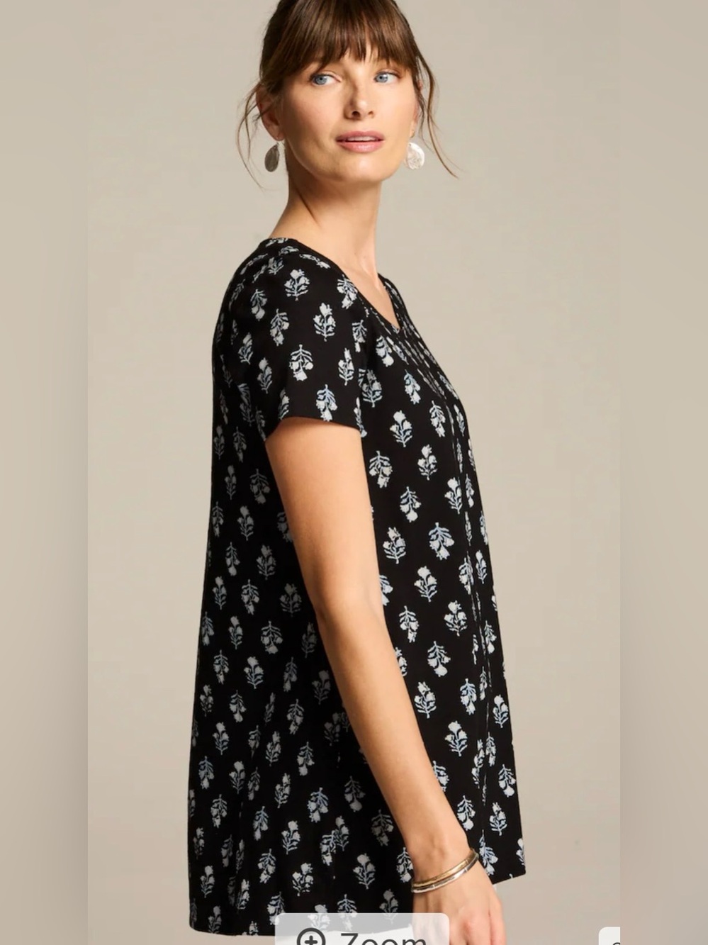 Pure Jill J.Jill Scoop Neck Elliptical Tee Black White Floral Pima Cotton